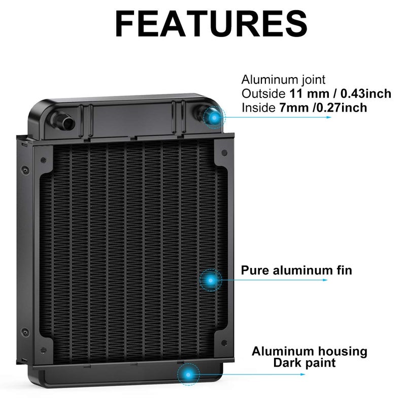 Clyxgs Water Cooling Radiator, 10 Pipe Aluminum Heat Exchanger Radiator for PC CPU Computer Water Cool System 120mm - Image 3